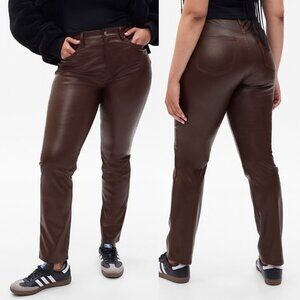 NWT GAP‎ High Rise Vegan Leather Vintage Slim Pants in Espresso Brown Size 31